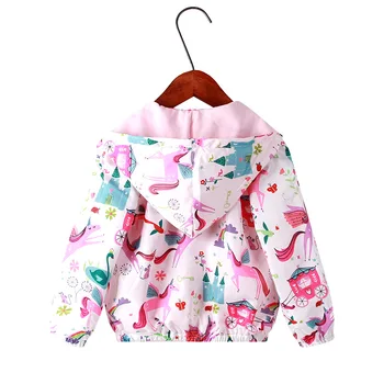 Pomlad in Poletje Novo Otrok Oblačil Roza Pegasus Prevoz Hooded Živali Risanka Fox Natisnjeni Tanke Dekle Plašč Outwear