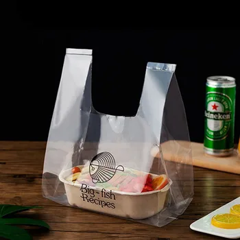 50Pcs razpoložljivi prozorno plastično vrečko zgosti prožno, močno Bento pakiranje hrane telovnik vrsta prenosne Darilo Nakupovalne Torbe