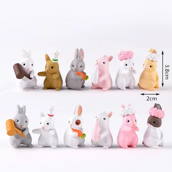 12pc Zajčja Družina Mini Živalski Miniatura Ornament Obrti Bonsaj Dekor Miniaturni Lutke Doma Dekoracijo DIY Dodatki