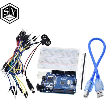 Starter Kit za arduino nano Uno R3 - Snop 5 točk Uno R3 Breadboard Skakalec Žice Kabel USB in 9V Baterije Priključek