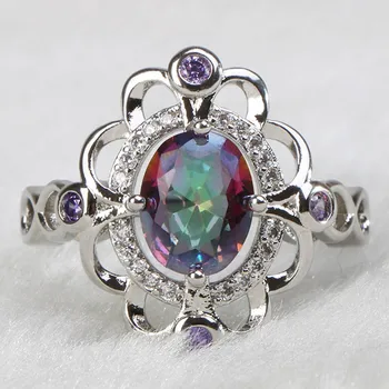 BIJOX ZGODBA modni ženski prstan 925 sterling srebrni nakit z mavrica topaz obroči za poročno obljubo stranka darila velikost 6-10