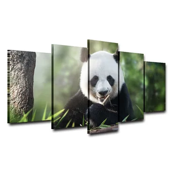 Platno HD Tiskanje Slik, Dnevna Soba Dekoracijo Doma Živali Plakat 5 Kosov Srčkan Panda Slike Modularne Stene Umetnosti Okvir