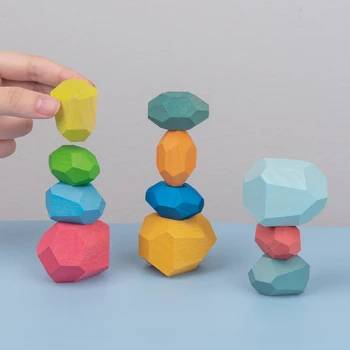 Ustvarjalne otroške Lesene Barvne Kamen Jenga Gradnik Izobraževalne Igrače Zlaganje Igro Rainbow Lesene Igrače Darilo