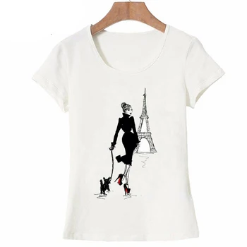 Ljubim Parizu T Shirt Poletje Moda Za Ženske T-Shirt Letnik Parizu Zlati Pismo Oblikovanje Priložnostne Srajce Ženski Zgornji Deli Oblačil Dekle Srčkan Tees