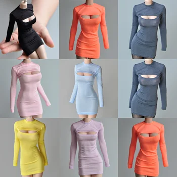 Na zalogi 1/6 ženska lutka model obleke, pribor za 12 inch telo telo lahko uporabijo odprto prsih T-shirt dolgi dno obleko
