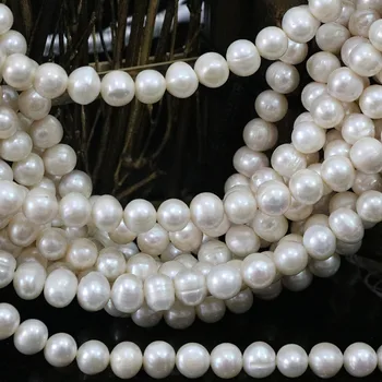 Naravno lepih belih sladkovodnih nearround pearl 9-10 mm za ženske fit diy ogrlica, zapestnica nakit svoboden kroglice 15inch B1394