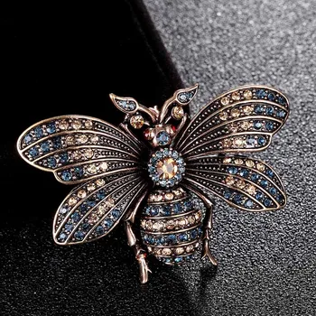 Antique Silver Letnik čebel broške nakit za moške Elegantne Žuželke Banket Poroke Broška Božična darila kristalno Pin broška