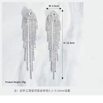 Korejske Modne Dame Nosorogovo Kristalno Dolgo Tassel Uhani Geometrijske Pretirana Poročne Obesek, Uhani Poročni Nakit