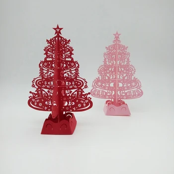 3 Barve 3D Ročno izdelane Božično Drevo Papirja, Voščilnice Razglednice Namizni Okras Srečno Novo Leto Prijatelja, Sošolca Darilo