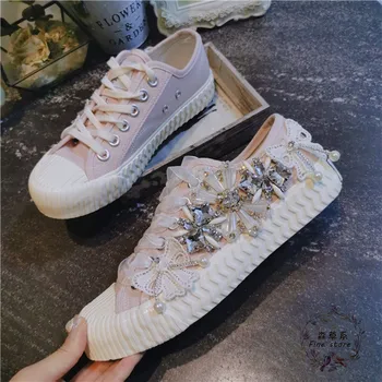 Poletje 2019 nove Evropske težka industrija nosorogovo čipke-up beli čevlji modni korejski nizko moda platno čevlji