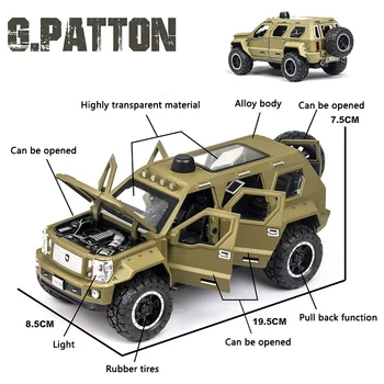 Diecast 1:24 G-PATTON Avto, Model Avtomobila Kovinske Zlitine Avto Simulacije Potegnite Nazaj Vozila Avtomobili, Igrače Za Otroke Darila Za Otroke