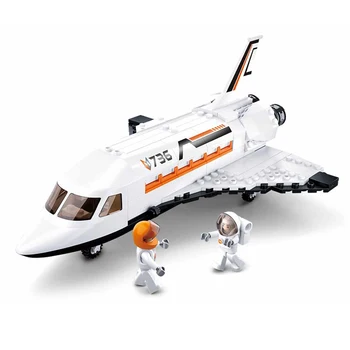 Sluban B0736 Prostor Avanturo Shuttle Letalo Astronavt Vozila DIY 3D Model Mini Stavbe, Bloki, Opeke Igrača za Otroke, št Polje