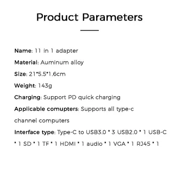 USB C HUB Razširitveno Postajo priklopite Adapter Tip C za USB 3.0, 4K HMDI RJ45 VGA PD Za MacBook Pro MateBook X Pro Dell XPS 15 Samsung S9 10