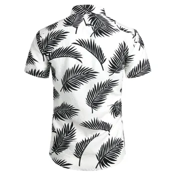 Listnih Print Majica Moški 2020 Poletje Žep Mens Hawaiian Majica Priložnostne Svoboden Bombaž Aloha Srajce Srajca Homme Havajih Camisas