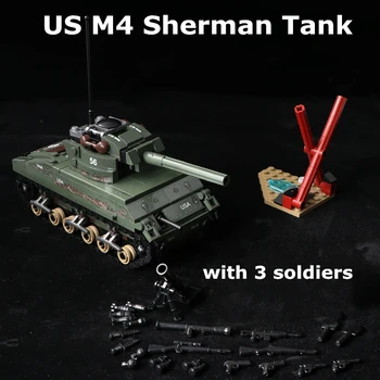 437pcs WW2 Tank Serije NAS M4 Sherman Medium Tank gradniki Model Opeke WW2 Vojaške Vojaki, Številke Igrače za Otroke