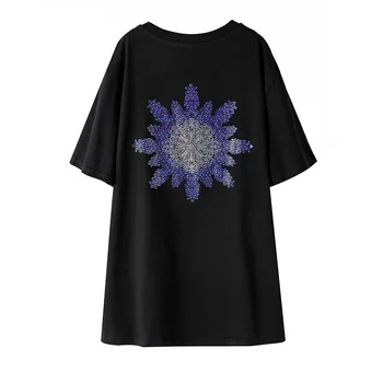 Poletje vroče diamond kratek sleeved majica s kratkimi rokavi ženske 2020 nove modne Led cvetlični vzorec, svoboden plus velikost Priložnostne črno dolgo zgornji deli oblacil ženske