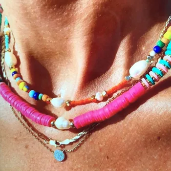 2020 asimetrični načrta biserna ogrlica, naravnih sladkovodnih biserov pisane silikonski šivanje bohemian ženske počitnice nakit