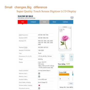 Felfial Original TouchScreen Za Xiaomi Max Mi Max 1 MiMax 1, Zaslon na Dotik, Računalnike, občutljiv na Dotik Senzor zamenjava sprednjega Stekla