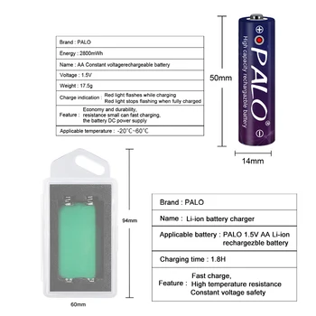 PALO 8pcs 2800mWh Polnilna Litij-ionska Baterija AA 1,5 V Litijevih Baterij za ponovno Polnjenje+2 Reži za Polnilnik