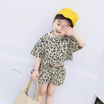2019 Leopard Tiskanja korejski Vrhovi+Hlače 2 Kos Set Za Dekleta otroška Oblačila Določa Malčke Baby Dekle Poletnih Oblačil Otroci Obleko