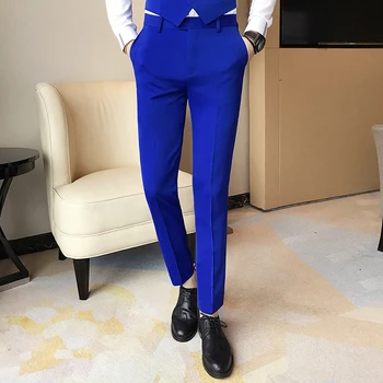 2020 Mens Slim Fit Poslovno Obleko Hlače za Moške Obleko Hlače Moške Pomlad Formalno Obleko Hlače Črna Bela Modra Obleka Hlače Moški
