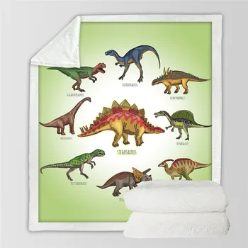 BeddingOutlet Dinozaver Družino Odejo za Otroke, Risanka Mikrovlaken Jurassic Plišastih Sherpa Vrgel Odejo na Posteljo, Kavč Fantje, Posteljnina