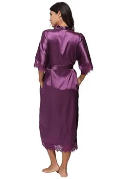 Poletje Čipke Mozaik Satenast Kimono Plašč Seksi Sleepwear Perilo Gamse Ženske Svile Dolgo Nightgown Poročno družico Obleke