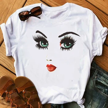 Seksi ustnice, oči make up Modni Slika natisnjena tshirt ženske Poletnih vrh ženska T-shirt hipster ulične luštna punca tees