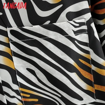 Tangada Ženske Retro Prevelik Živali Print Majica Žep Bluzo z Dolgimi Rokavi Elegantna Ženska Priložnostne Ohlapno Majico Blusas 2F102