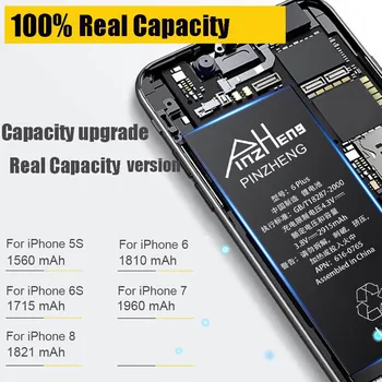 2020 PINZHENG Pravi Zmogljivost Baterije Za iPhone 5 6 6S Plus 7 8 Plus Zamenjava Bateria Za iPhone 5 6 6S 7 Plus 8 Baterij
