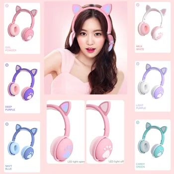 AIKSWE Bluetooth Slušalke žareče srčkan LED Mačje Uho Šapa Dekleta Darilo Otroci Slušalke Brezžične HI-fi Stereo Bas 3,5 mm Vtič Z Mic