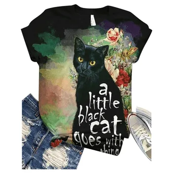 TShirts Ženske poletje T-shirt 2020 Plus Velikost Ženske Kratek Rokav 3D Cat Natisnjeni O-Vrat Vrhovi Majica za ženske obleke camisas mujer