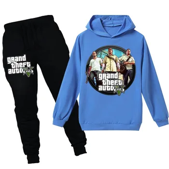 Grand Theft Auto V GTA 5 Otroci Hoodies Hlače 2pcs Določa Dolgimi Rokavi Pulover Fantje Majica Najstniška Dekleta, Obleka 12 14 Let