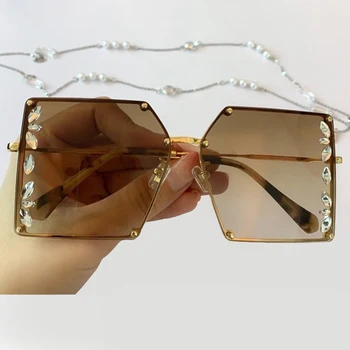 Velik Kvadrat sončna Očala Ženske Luksuzne blagovne Znamke Diamanti Okvir Klasičnih sončna Očala Za Žensko UV400