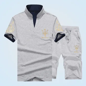 Kratek sleeved majica s kratkimi rokavi Moški Novo Športno Obleko 2019 Poletje Dva kosa Priložnostne moška Obleka