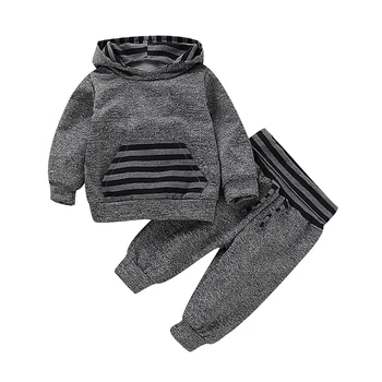 Jeseni Otroška Oblačila Z Dolgimi Rokavi Prugasta Tiskanja Hoodie Majica S Pocket+Hlače Priložnostne Kompleti Za Boy