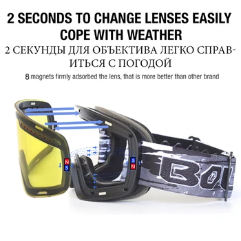 Enostavno Zamenjati Magnetni Smučarska Očala Z ohišjem, Dvojno Objektiv UV400 Anti-fog Snow Očala za Odrasle motorne sani očala Smučarska Očala