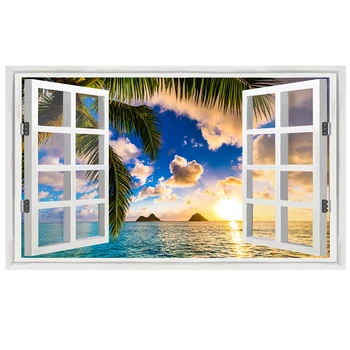 3D Okno Pokrajina Kokosovih sončnih zahodov, Platno Umetniško Slikarstvo, Plakatov in Fotografij Skandinavskih Cuadros Stenskih slikah, za dnevno Sobo