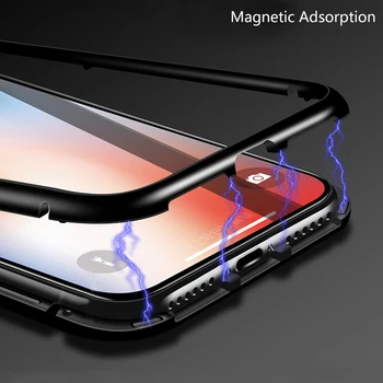Nove Magnetne Dvojno Absorpcije Kovin Primeru Telefon Za Xiaomi Redmi Opomba 7 5 6 Pro 6A Mi 9 8 SE POCO F1 Kaljenega Stekla, Pokrov Magneta