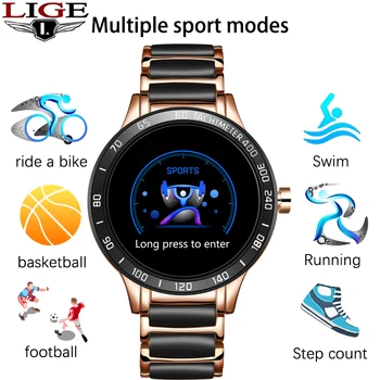 LIGE 2020 Novih Moških Pametno Gledati Krvni Tlak Krog Keramični Trak Smartwatch Ženske Gledajo Nepremočljiva Šport Tracker Za Android Ios