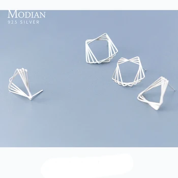 Modian Preproste Zasnove, 925 Sterling Srebro Votel, Trikotnik, Kvadrat Stud Uhan za Ženske Modni Geometrijske Uho Pin Fine Nakit