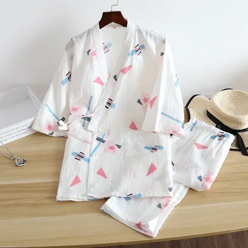 Sakura Tiskanja Ženske Pižame Niz Japonskih Kimonos Pijama Mujer Femme Poletje Bombaža, Kratek Rokav Sveže Domače Služijo Bo Ustrezala Kopalni Plašči