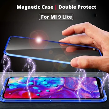 Magnetni Dvojna vitrina Za Xiaomi mi 9 Lite Primeru Cover 360°, Polno Zaščiten Kaljeno Steklo Primeru Za Xiaomi MI 9 Lite