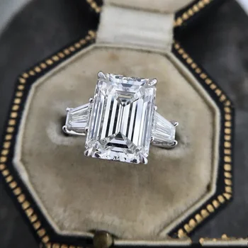 Original 925 Sterling Srebro 5ct Emerald cut Ustvarili Moissanite Poroko Posla Cocktail Diamant Obroči za Ženske Fine Nakit