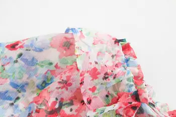 Novo leto 2020 ženske elegantne v vratu kaskadne ruffle sladek cvet tiskanja priložnostne obleko elegantna ženska šifon vestidos stranke obleke DS3669
