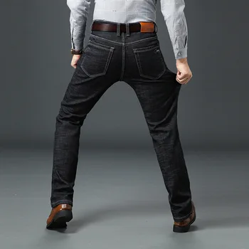 QNPQYX čisto Nove moške kavbojke 2020 jeseni in spomladi debele poslovnih dela priložnostne stretch slim classic jeans hlače, črno modra jeans