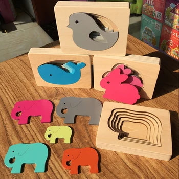 Candywood Otroci Lesene Igrače Za Otroke, Živali Karton 3D Puzzle Večplastne Jigsaw Uganke Otroške Igrače Otrok Zgodaj Izobraževalnih Pripomočkov