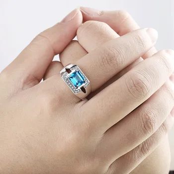 Jellystory modni prstan za moške 925 sterling srebrni nakit s pravokotnik obliko safir gemstone nastavljiv prstan svate
