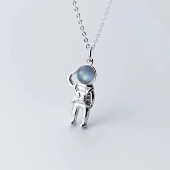 S925 srebrna ogrlica s astronavt kreativna zasnova sveže sladka temperament preprost clavicle verige za študentske nakit trgovini