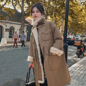 2020 Zimska Jakna Ženske Novo Bombaž, Oblazinjeni Oblačila za Ženske Sredine Dolžina korejskem Slogu Svoboden Nad Kolena Jagnje Volne Veste Femme